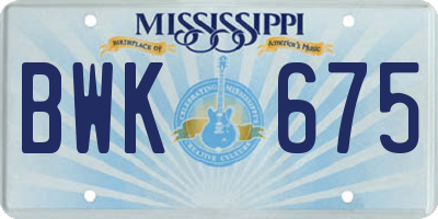 MS license plate BWK675