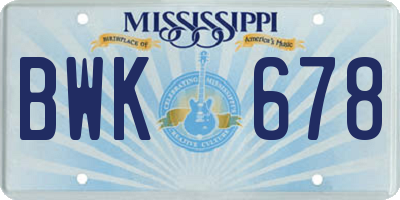 MS license plate BWK678