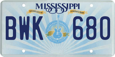 MS license plate BWK680