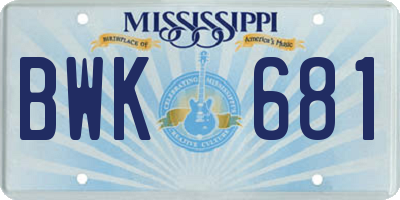 MS license plate BWK681
