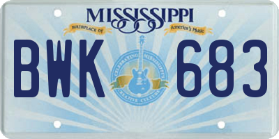 MS license plate BWK683