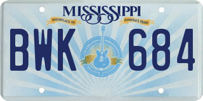 MS license plate BWK684
