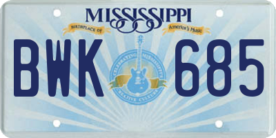 MS license plate BWK685