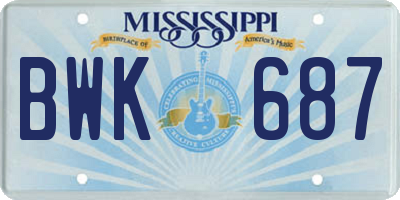 MS license plate BWK687
