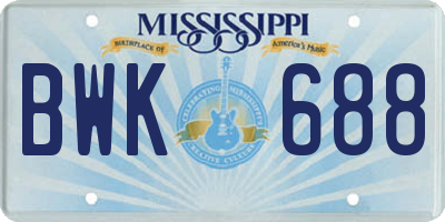 MS license plate BWK688