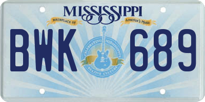 MS license plate BWK689