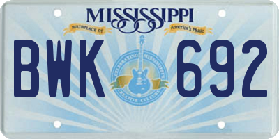 MS license plate BWK692