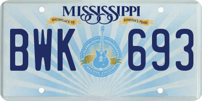 MS license plate BWK693