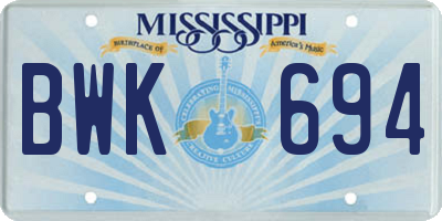 MS license plate BWK694