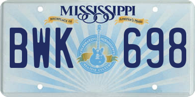 MS license plate BWK698