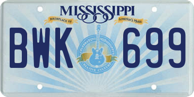 MS license plate BWK699