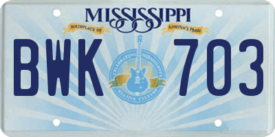 MS license plate BWK703