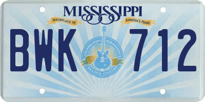 MS license plate BWK712