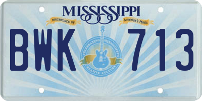 MS license plate BWK713