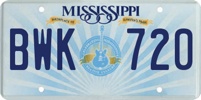 MS license plate BWK720
