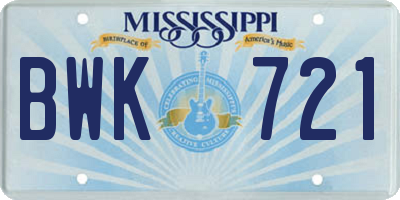 MS license plate BWK721