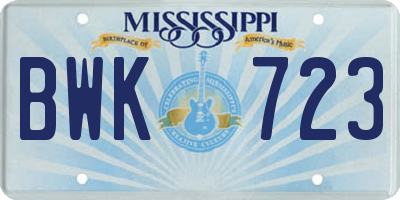 MS license plate BWK723