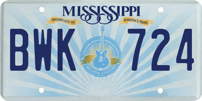MS license plate BWK724