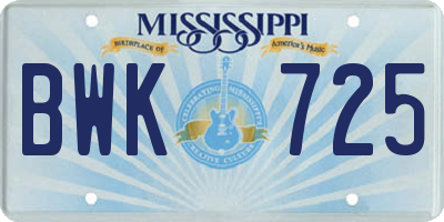MS license plate BWK725