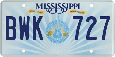 MS license plate BWK727
