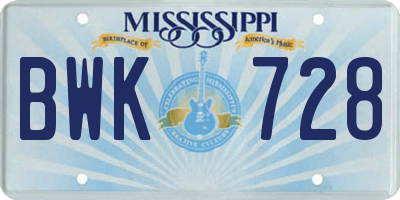 MS license plate BWK728