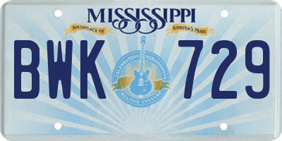 MS license plate BWK729