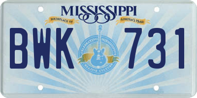MS license plate BWK731