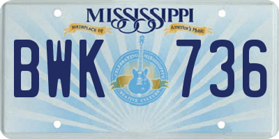 MS license plate BWK736