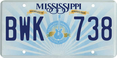 MS license plate BWK738