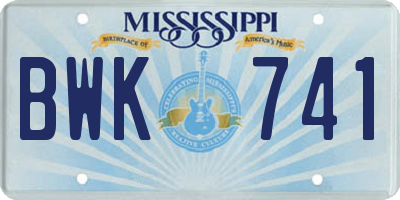 MS license plate BWK741