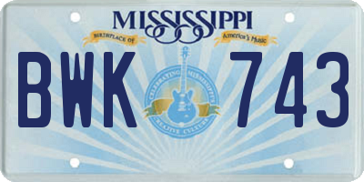 MS license plate BWK743