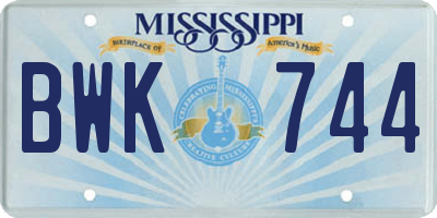 MS license plate BWK744