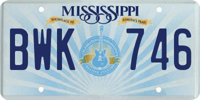 MS license plate BWK746