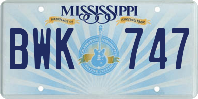 MS license plate BWK747