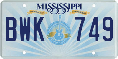 MS license plate BWK749