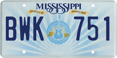 MS license plate BWK751