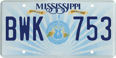 MS license plate BWK753