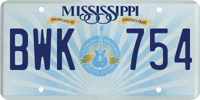 MS license plate BWK754
