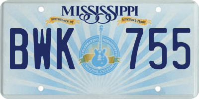 MS license plate BWK755