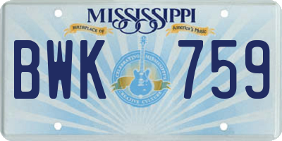 MS license plate BWK759
