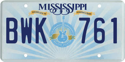 MS license plate BWK761