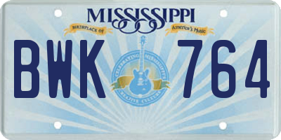 MS license plate BWK764