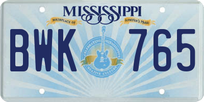 MS license plate BWK765