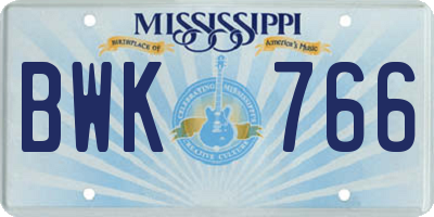 MS license plate BWK766