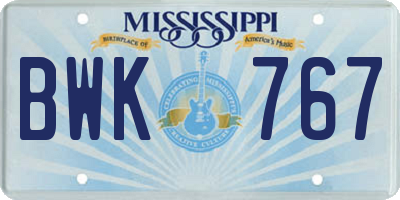MS license plate BWK767