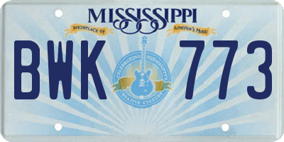 MS license plate BWK773