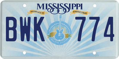 MS license plate BWK774