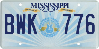 MS license plate BWK776
