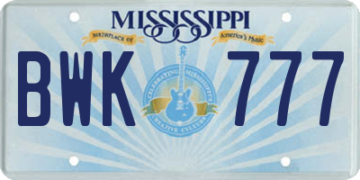 MS license plate BWK777