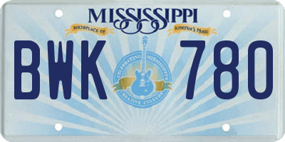 MS license plate BWK780